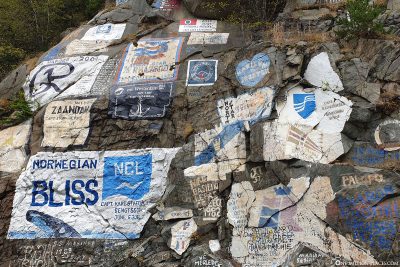 The logos of the ships on the Ship Signature Wall
